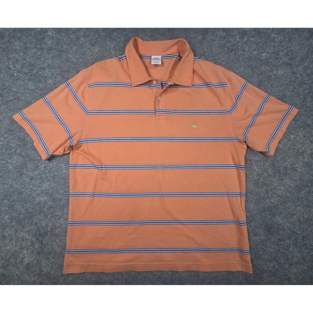 Brooks Brothers 346 Mens Large Orange Striped Short Sleeve Cotton Polo Shirt